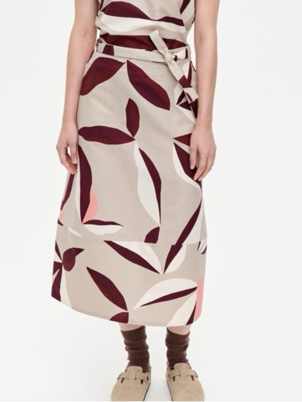 MARIMEKKO Apafat Jarret Linen Blend Farren A-Line Midi Skirt w/ Pockets, XL